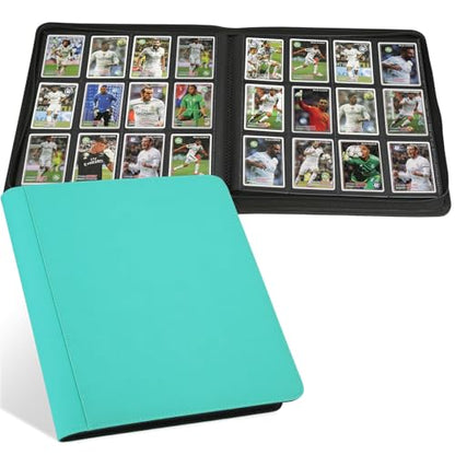 12 Pocket Ringless Side Loading Trading Card Binder, 720 Cards PU Fixed Page Zipper Card Album for TCG Sports Game Cards, Not Fit Top Loaders (Lake Blue) - color: 12 Pocket 720 Diamond Lake Blue