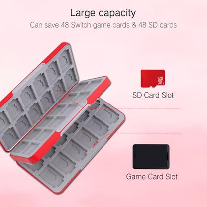 PERFECTSIGHT Switch Game Case Compatible with Nintendo Switch OLED & Switch Lite, 48 Switch 2 Game Holder，Cute Switch Game Card Case Cartridge with 48 Slots Game Card Storage, Mali - color: 48 Slot - Red M, size: 48 Slots