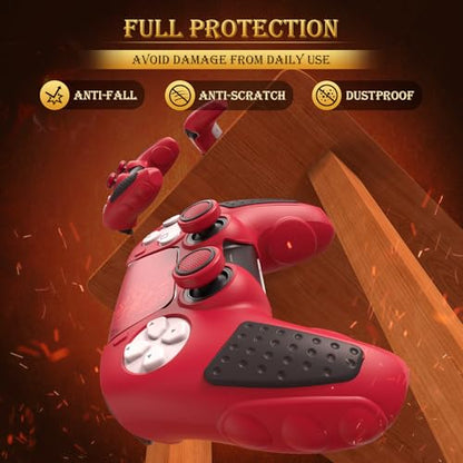 IINE Anti-Slip PS5 Controller Skin, Soft Silicone Protective Cover Case for PlayStation 5 DualSense Controller with 2 Thumb Grip Caps/Touchpad Sticker (Red) - color: Red
