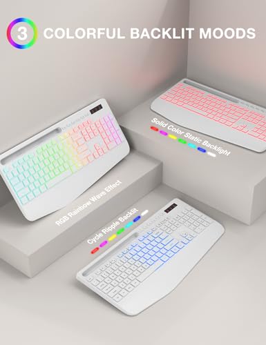 Wireless Keyboard and Mouse Combo - 9 Backlit Effects, RGB, 2.4Ghz | Ergonomic Wrist Rest, Phone Holder, Rechargeable, Full Size, KM22 MAX Silent Set for Computer, Laptop, Mac, Windows (White) - color: Cloudy White