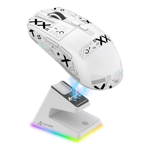 MAMBASNAKE Attack Shark X6 Wireless Gaming Mouse,RGB Magnetic Charging Dock,X3 Upgrade, 49g Ultralight 2.4GHz/BT5.2/USB-C Tri-Mode,PAW3395 Sensor 26KDPI,G502 Programmable Mice for Win/Mac-White&Tape - color: White&Tape