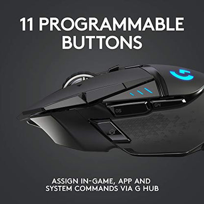 Logitech G502 Lightspeed Wireless Gaming Mouse - Black | RGB, Adjustable Weights, 11 Programmable Buttons, POWERPLAY Compatible, On-Board Memory, for PC/Mac - style: Wireless