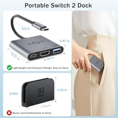 Switch 2 Dock 4K@60Hz TV Adapter Portable TV Docking Station for Switch / Switch2 / Steam Deck/ROG Xbox Ally X 3 in 1 100W PD / USB3.0 / HDMI2.0 USB-C Hub (Compatible with Switch2 v21.0.0)