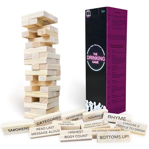 Drinking Game - 21+ Ultimate Pregame Drink Tower for Parties - Adult Party Game with 54 Blocks | Funny Drunk Game for Game Night, Bachelorettes, Couples and 21st Birthday Gift