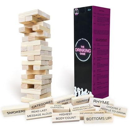 Drinking Game - 21+ Ultimate Pregame Drink Tower for Parties - Adult Party Game with 54 Blocks | Funny Drunk Game for Game Night, Bachelorettes, Couples and 21st Birthday Gift