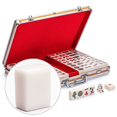 Yellow Mountain Imports Champion-Size Chinese Mahjong Set -146 Large Melamine Tiles, Dice, Wind Indicator & Aluminum Case - No Numbers or Letters - Chinese Style Gameplay Only - color: White