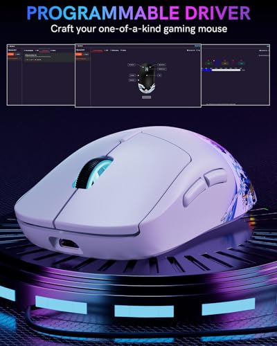 G57 Wireless Gaming Mouse, 8000 DPI, 80g, 2.4G/Bluetooth/USB-C Rechargeable Wireless Mouse with 5 Programmable Buttons for PC/Mac, White - color: White