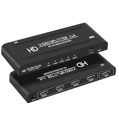 4K@60Hz 1x4 HDMI Splitter 1 in 4 Out 4:4:4,18 Gbps,4 Port Powered HDMI 2.0 Splitter Support Auto Down Scaler, 4K 1080P Sync, HDR10,3D, Only Duplication/Mirror Screens (Not Extend) for PS5/Xbox/HDTV - size: 1x4 splitter 4K@60Hz