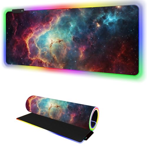RGB Mousepad Led Mouse Pad Desk Mat I 31.5 x 11.8 Inch Large Mouse Pad I XL Oversized Big Mouse mat 14 Led Light Modes I Anti-Slip Rubber Base Waterproof Keyboard Pad for PC Gaming I Milky Way Galaxy - color: Milky Way Galaxy