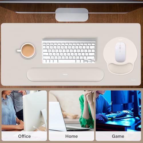 MOSISO Wrist Rest for Mouse Pad Set, Large Gaming Deskpad, Stone Gray | Circle Curved Mousepad&Keyboard Wrist Rest&Coaster, Ergonomic Non-Slip Mousepad&Easy Typing Pad with Silicone Lining - color: Stone Gray