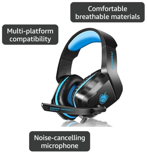 Gaming Headset for PS4, PHOINIKAS Wired Headset Compatible for Xbox One Switch MAC PC, 3.5mm Over Ear Headphones with Noise Cancelling Mic, Bass Surround, One Key Mute, Volume Control