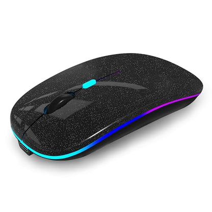 WREANU Wireless Bluetooth Mouse Rechargeable Laptop Mice with LED Lights Silent Slim Use(BT5.2 and 2.4G Portable USB Receiver)Dual Mode Computer Mouse for Laptop/iPad/Tablet/Apple/PC/Mac(Black Bright) - color: Black Bright