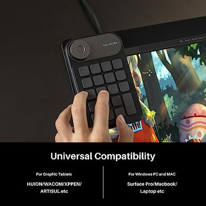 HUION Keydial Mini Bluetooth Programmable Keypad with Dial 18 Shortcut Keys | 5 Keys Anti-ghosting Macro Keypad, Wireless Shortcut Keyboard for Drawing Tablet, PC, MacBook, Surface Pro, Editing, Gaming - size: Bluetooth