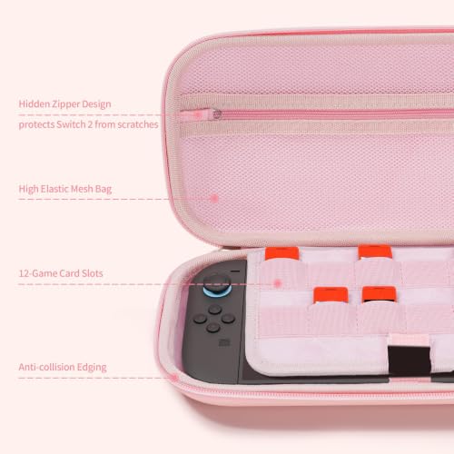 GeekShare Carrying Case Compatible with Switch 2 (2025) 7.9 Inch, Hard-Shell Slim Travel Case with 10 Game Card Slots for Switch 2 Console and Accessories, Cat Ear (Pink) - color: Pink