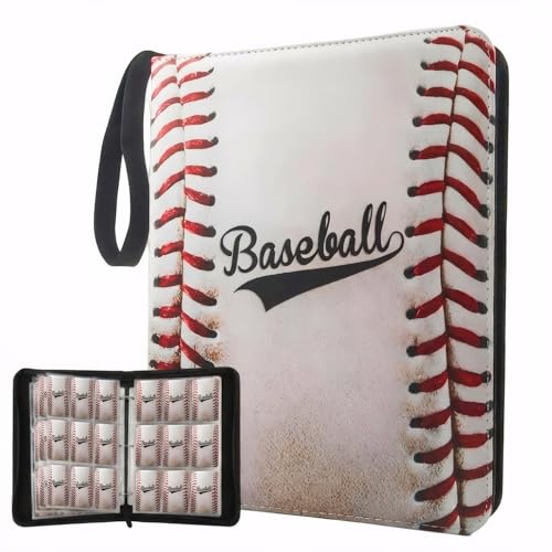 Trading Card Binder 9 Pocket, Retro Baseball Card Binder Holds 900 Cards with 50 Removable Sleeves, Waterproof PU Leather with Zipper Card Collector Album Book Compatible with TCG Cards - color: Retro Baseball