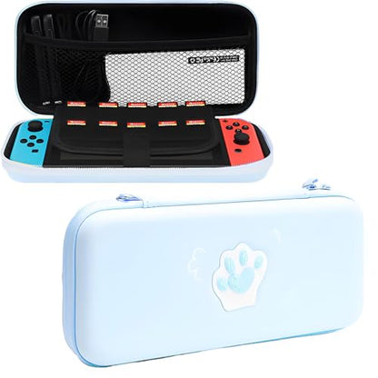 QUBAMG Cat Paws Carry Case Compatible with Nintendo Switch and Switch OLED Console -Protective Hard Portable Travel Carry Case Shell Pouch with Pockets for Accessories and Games Blue - color: Blue 4