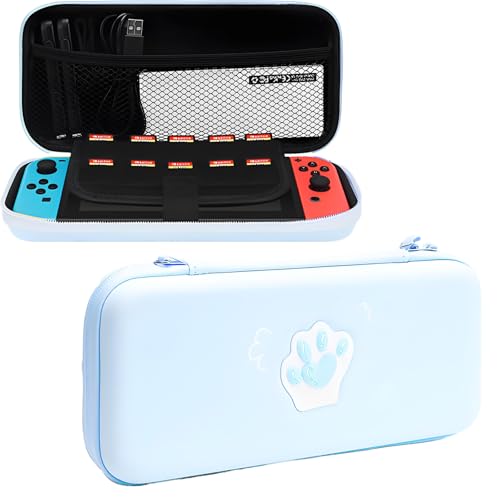 QUBAMG Cat Paws Carry Case Compatible with Nintendo Switch and Switch OLED Console -Protective Hard Portable Travel Carry Case Shell Pouch with Pockets for Accessories and Games Blue - color: Blue 4