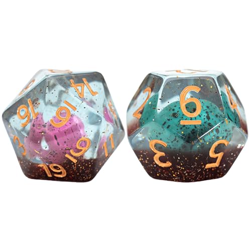 Gate Keeper Games and Dice: Inclusion Dice: Dinosaur Eggs - 7pc RPG Set, Multi-Colored Dino Eggs & Brown Glitter in Clear Resin, Role Playing Games - style: Dinosaur Egg