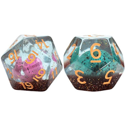 Gate Keeper Games and Dice: Inclusion Dice: Dinosaur Eggs - 7pc RPG Set, Multi-Colored Dino Eggs & Brown Glitter in Clear Resin, Role Playing Games - style: Dinosaur Egg