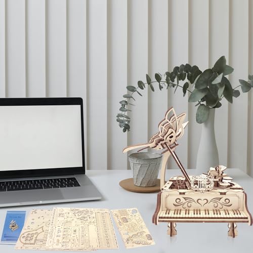 3D Wooden Puzzle for Adults - Piano DIY Music Box Wood Model Kits Construction Craft Kits Mechanical Jigsaw Puzzles for Adult Age 15+ Years Old
