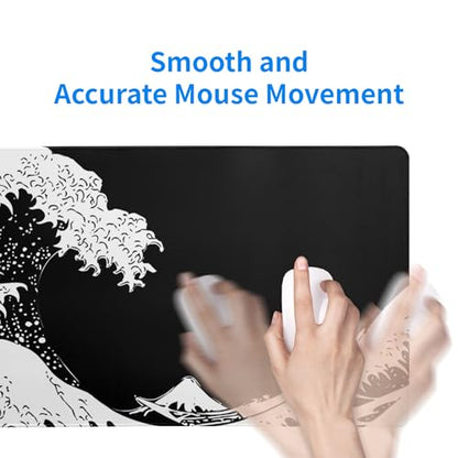 Japanese Sea Wave Large Mouse Pad, Abstract Black Gaming Mousepad, Extended Kanagawa Mat Desk Pad, 3mm Thick Long Non-Slip Rubber Base Mice Pad for Office and Home, 31.5x11.8 Inch - color: Sea Wave 2