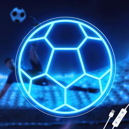 Soccer Neon Sign, Dimmable LED Neon Signs for Wall Decor, Football LED Neon Light, Powered by USB Neon Sign, Sports Neon Signs for Room Bedroom Decor Kids Holiday Gifts - color: Ice Blue-Soccer