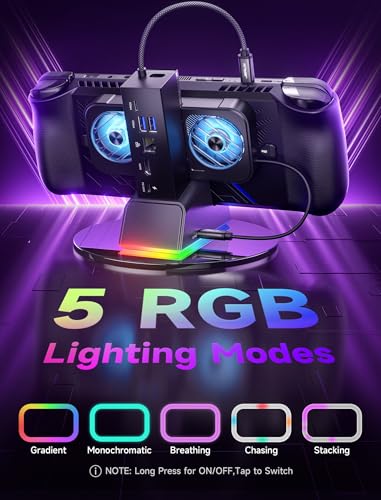 JSAUX Docking Station for ROG Ally X/ROG Ally/Steam Deck/Legion Go, 7-in-1 ROG Ally X Dock with RGB Cooling Fan, HDMI 4K@120Hz, Gigabit Ethernet, Dual USB & USB C 3.0, 100W PD Charging - HB0705 - color: Black-RGB Fan Cooling