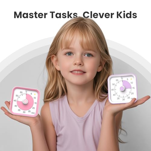 Visual Timer for Kids, Cute Timer with Pause Function, Pink | Time Management for Classroom, ADHD, Kitchen, Toddlers, Study, Alarm 3 Volume Levels, Light Indicator, Easy to Use - color: Pink