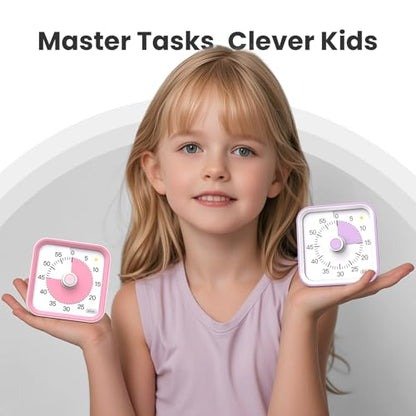 Visual Timer for Kids, Cute Timer with Pause Function, Purple | Time Management for Classroom, ADHD, Kitchen, Toddlers, Study, Alarm 3 Volume Levels, Light Indicator, Easy to Use - color: Purple