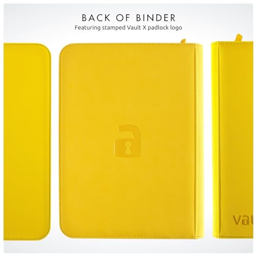Vault X 4 Pocket Zip Trading Card Binder 160 Cards Exo-Tec (Yellow) | Holds 160 standard-size TCG cards in 20 side-loading 4-pocket pages. Padded, water-resistant Exo-Tec cover. - color: Yellow
