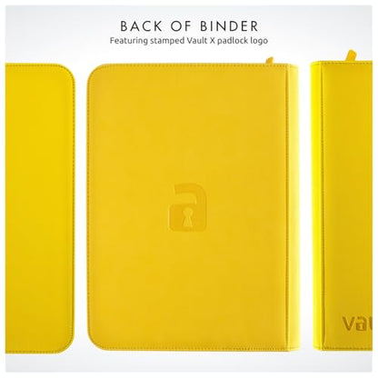 Vault X 4 Pocket Zip Trading Card Binder 160 Cards Exo-Tec (Yellow) | Holds 160 standard-size TCG cards in 20 side-loading 4-pocket pages. Padded, water-resistant Exo-Tec cover. - color: Yellow