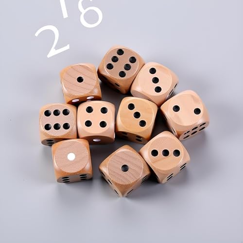 10Pcs Wooden D6 Dice Set, 20mm Round Corner, 6 Sided Gaming Dice for Adults Standard Game Dice