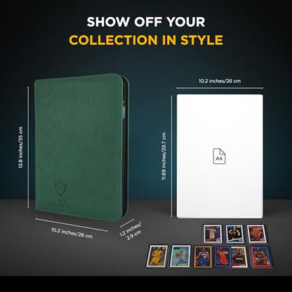 Card Guardian - 9 Pocket Premium Binder with Zipper for 360 Cards Trading Card Games TCG (Green) Side Loaded Pockets Compatible with Yugioh Cards MTG Binder Sports Card Binder - color: Green