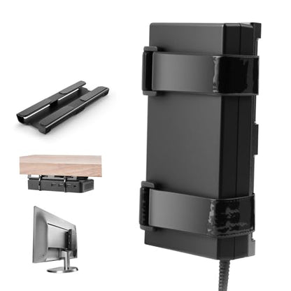 Universal Metal Laptop Charger Holder, Under Desk & Vesa Mount | Adjustable Power Brick Bracket, Under Desk Mount Organizer for Docking Stations & USB-C Hubs, Secure Supply Holder, Black