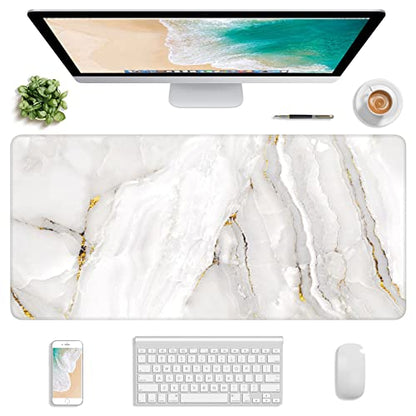 Extended Gaming Mouse Pad, XXL Large Desk Pad 30 x 14 Inch, Big Computer Keyboard Mousepad, Waterproof Mouse Mat with Stitched Edges and Non-Slip Base for Women Office Gaming, White Marble - color: White Marble