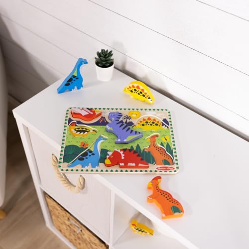 Melissa & Doug Dinosaur Wooden Chunky Puzzle (7 pcs) - FSC Certified | 7 Piece Set, Wooden Dinosaur Play Figures, Puzzle Board, Motor Skill Buiilding, Matching Play, Toddler Toys for Kids, Ages 2+ - size: 11.95 x 8.95 x 1.0, style: Dinosaur