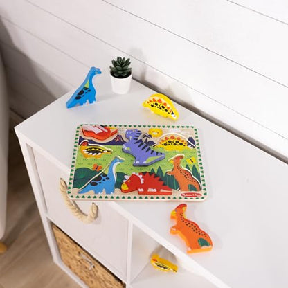 Melissa & Doug Dinosaur Wooden Chunky Puzzle (7 pcs) - FSC Certified | 7 Piece Set, Wooden Dinosaur Play Figures, Puzzle Board, Motor Skill Buiilding, Matching Play, Toddler Toys for Kids, Ages 2+ - size: 11.95 x 8.95 x 1.0, style: Dinosaur