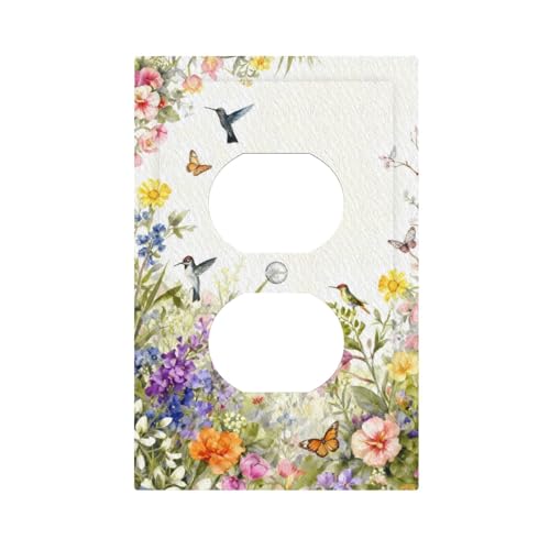 Decorative Outlet Covers Watercolor Floral with Hummingbirds and Butterflies 1 Gang Duplex Light Switch Cover Plate Unique Wall Plates Switch Plate Cover Vibrant Botanical Art for Home Decor - color: Watercolor Floral Hummingbirds, size: 1 Gang Duplex
