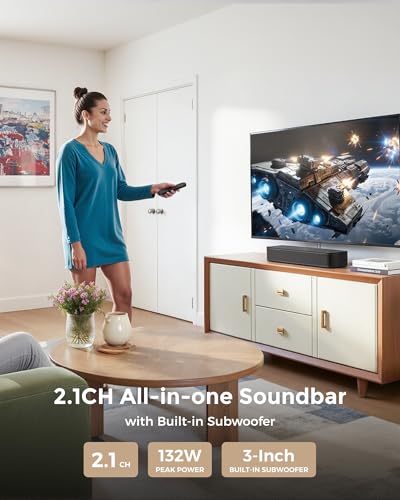 ULTIMEA 2.1ch Surround Sound Bar for TV, Built-in Subwoofer, Peak Power 132W, App Control, 16 Inches Bluetooth 5.4 TV Speakers Soundbar, All-in-one PC Soundbar, Opt/AUX/Wall Mount, Poseidon M20 Pro