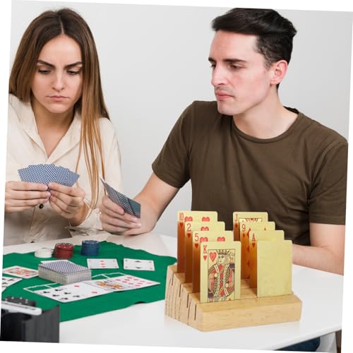 BESPORTBLE Wooden Playing Card Holder Display Stand Rustic Sloped Design for Game Cards Nonslip Base for Stability for and Seniors Compact