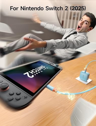 JSAUX 65W GaN USB C Charger for Switch 2, EU/UK Plug, 6.6FT Cable, Blue | Powers in TV Mode, GaN PD Fast Charge for ROG Xbox Ally, Steam Deck, ROG Ally, iPhone 17, Galaxy, Tablet & Laptop - color: Blue&Orange