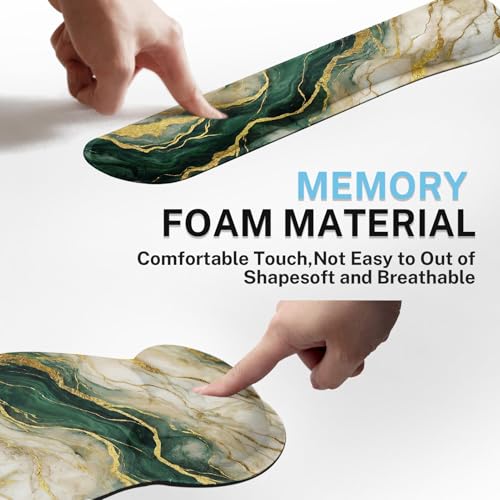 Ergonomic Mouse Pad Set with Wrist Rest, Gold Green Marble | Abstract Non-Slip Rubber Base Wrist Cushion Support and Coasters Mousepad with Wrist Support for Computer Keyboard - color: Gold Green Marble