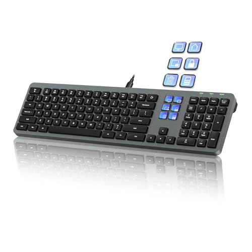 Wired Keyboard with Mini Control Deck (6 LCD Keys), up to 60 Programmable Actions, Silent Typing, Minimalist Backlighting, Additional Magnetic Stand, for Creatives, Designers, and Office Professionals