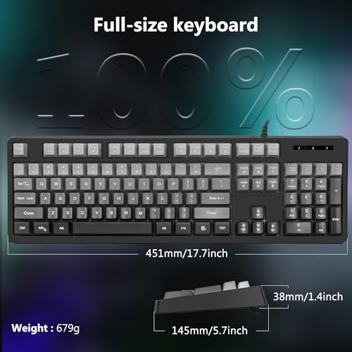 HUO JI Wired Gaming Keyboard with RGB LED Backlit, Floating Keys, Membrane with Mechanical Feeling, Spill Resistant, Ergonomic for Xbox, PS Series, Desktop, Computer, PC, Gradient Gray - color: Grey