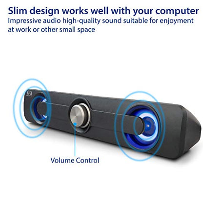 GamesterGear Desktop Compact USB Powered Wired Multimedia Mini Stereo Sound Bar 3.5mm Audio Jack Blue LED 2.5 Watts Speaker - style: SOUNDBAR