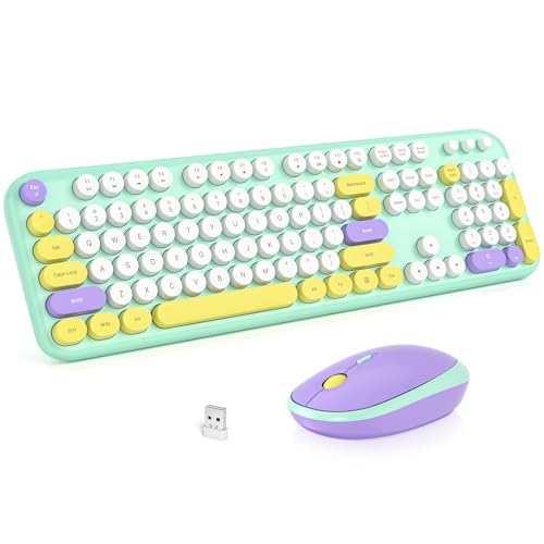 KNOWSQT Wireless Keyboard and Mouse Combo - Lovely Tiffany Blue 2.4G Full-Sized Colorful Keyboards, Round Keycap USB Dongle Plug Play Cute Keyboards for Windows, Laptop, PC, Desktop, Mac - color: Lovely Tiffany Blue