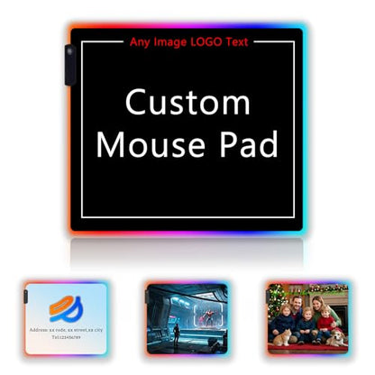 Custom RGB Mouse Pad Personalized Led Mouse Pad with Picture Custom Gaming Mouse Mat Glowing Led Non-Slip Rubber Base Computer Keyboard Pad Mat, 13.8x11.8 in - size: 13.8 x 11.8 in