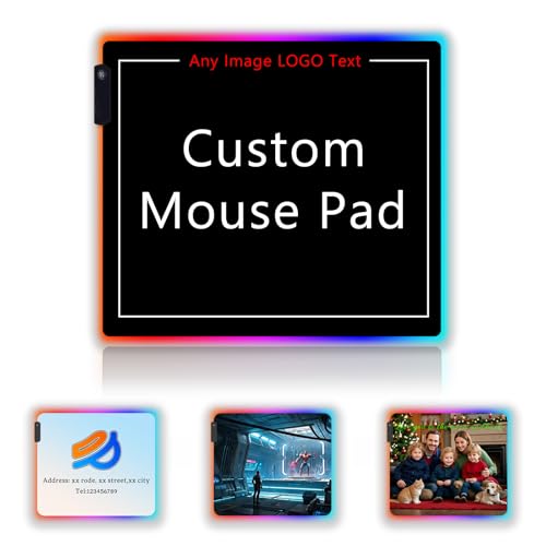 Custom RGB Mouse Pad Personalized Led Mouse Pad with Picture Custom Gaming Mouse Mat Glowing Led Non-Slip Rubber Base Computer Keyboard Pad Mat, 13.8x11.8 in - size: 13.8 x 11.8 in