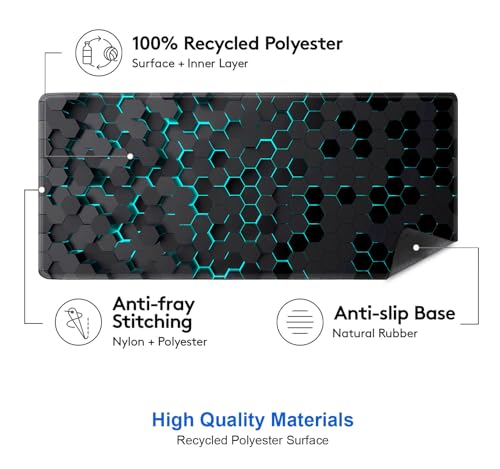 IMAYONDIA Black Blue Honeycomb Modern Gaming Large Mouse Pad XL(35.4x15.7 in), Geometric Shapes Cool Extra Large Mousepad, Computer Pad, Non Slip Rubber Desk Pad Mat - color: Black Honeycomb