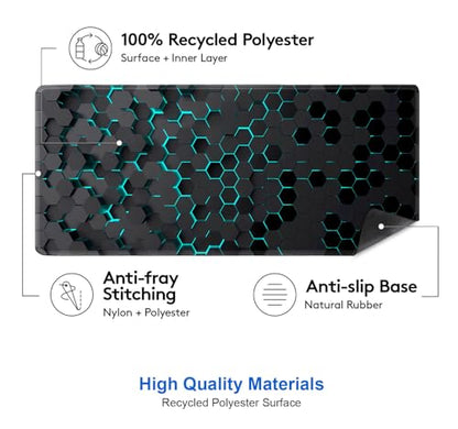 IMAYONDIA Black Blue Honeycomb Modern Gaming Large Mouse Pad XL(35.4x15.7 in), Geometric Shapes Cool Extra Large Mousepad, Computer Pad, Non Slip Rubber Desk Pad Mat - color: Black Honeycomb